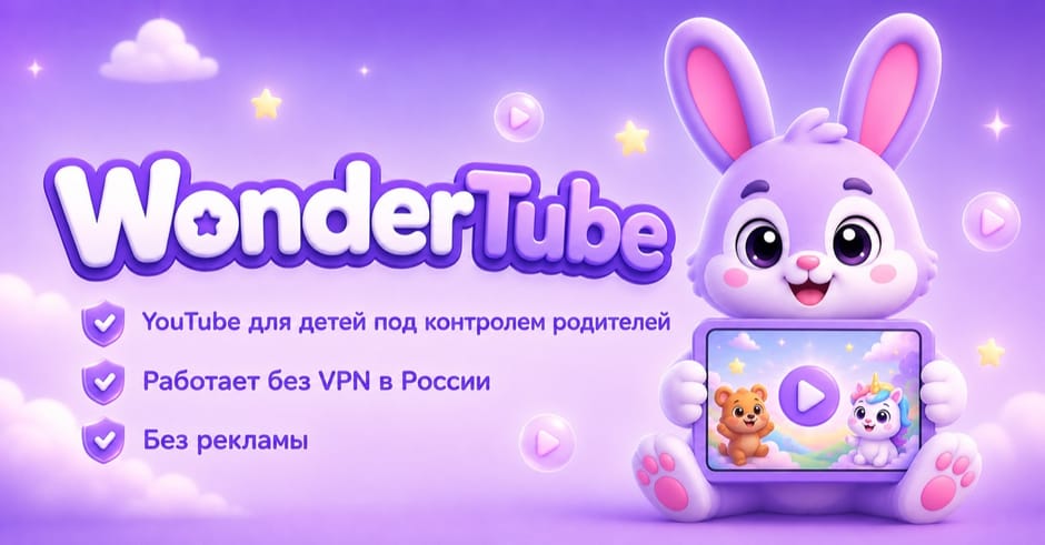 Баннер WonderTube: детский режим и родительский контроль